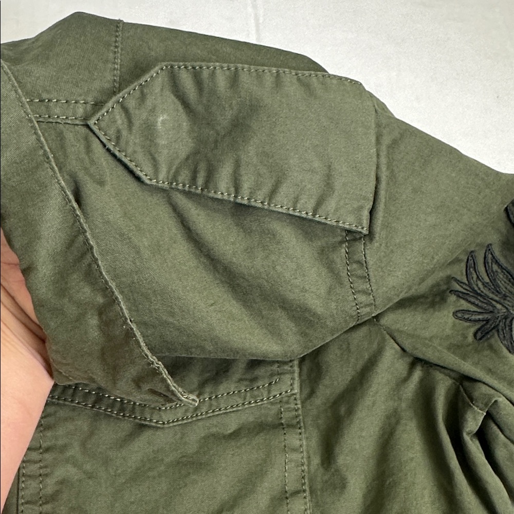 Vigoss Olive Green Embroidered Floral Sleeves Utility Jacket Womens Large - Picture 5 of 12